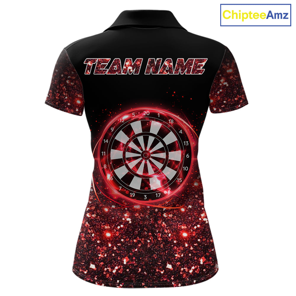 Black And Red Custom Light Darts Polo & Quarter Zip For Women, Darts Jersey Team Outfit TDM5945