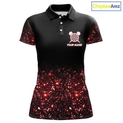Black And Red Custom Light Darts Polo & Quarter Zip For Women, Darts Jersey Team Outfit TDM5945