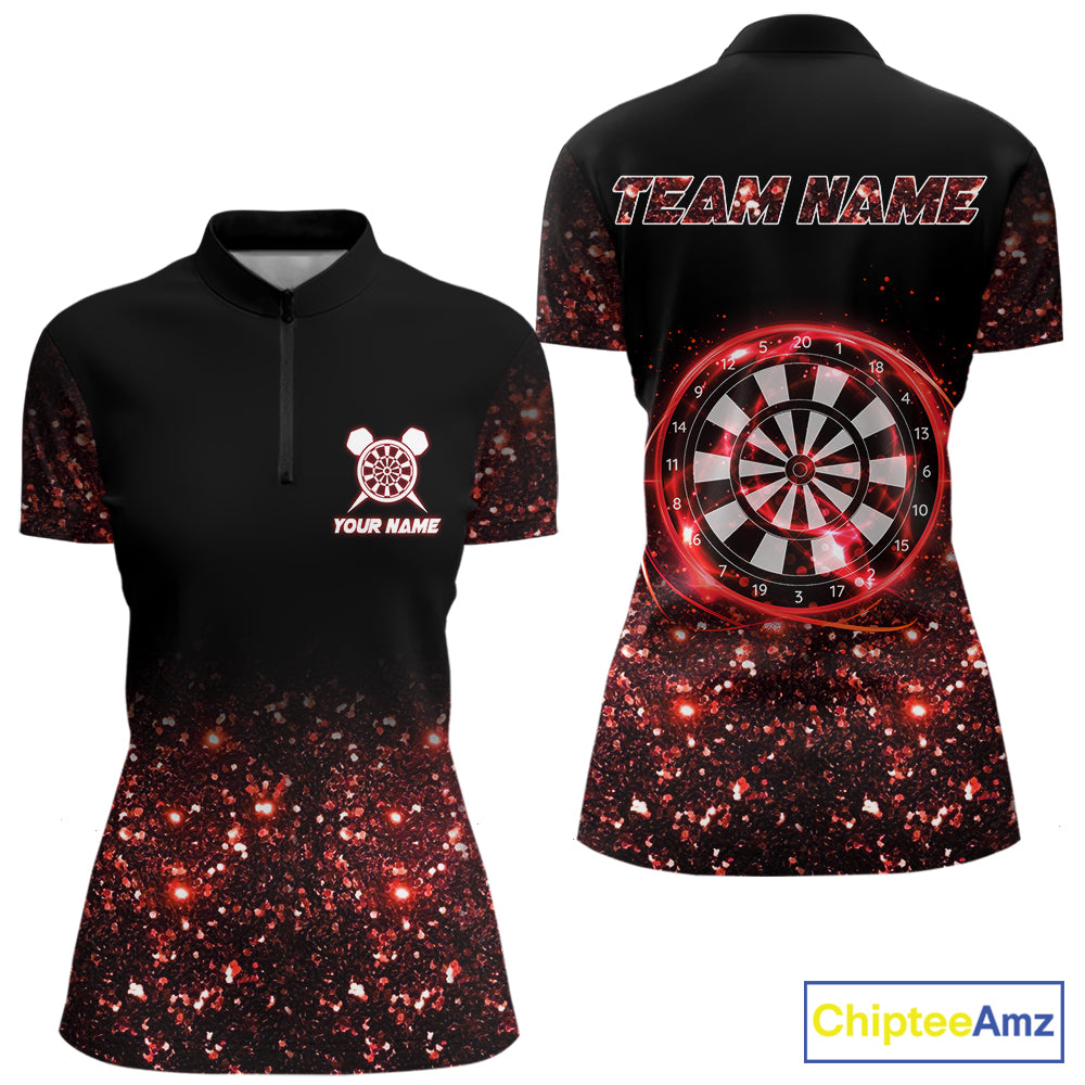 Black And Red Custom Light Darts Polo & Quarter Zip For Women, Darts Jersey Team Outfit TDM5945