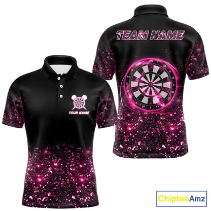 Pink And Black Custom Light Darts Polo & Quarter Zip For Men, Darts Jersey Team Outfit TDM5946
