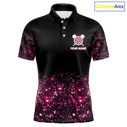 Pink And Black Custom Light Darts Polo & Quarter Zip For Men, Darts Jersey Team Outfit TDM5946