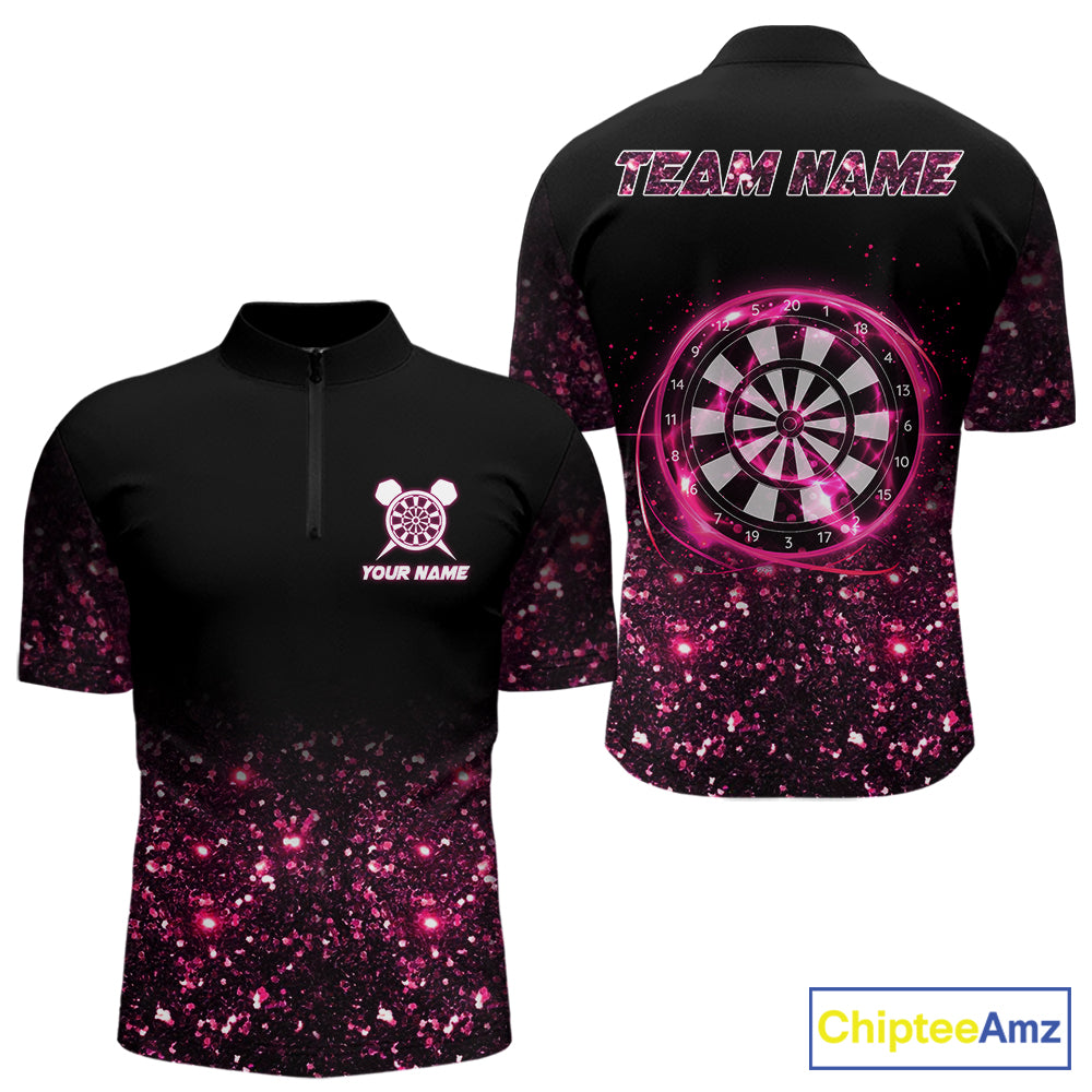 Pink And Black Custom Light Darts Polo & Quarter Zip For Men, Darts Jersey Team Outfit TDM5946