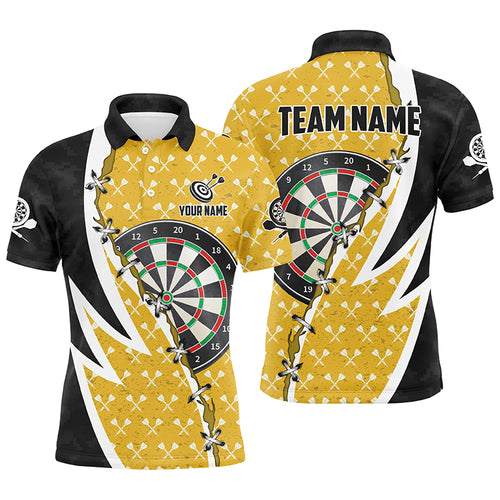 Personalized Darts Board Black Yellow Darts Polo Shirts For Men Custom Darts Team Jerseys Attire TDM1255