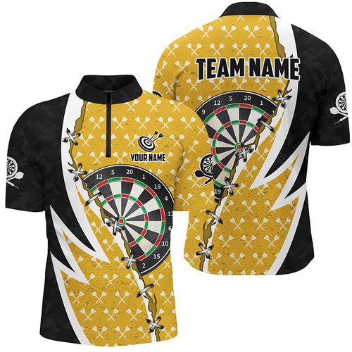 Personalized Darts Board Black Yellow Dart Men Quarter-Zip Shirt Custom Darts Team Jerseys TDM1255