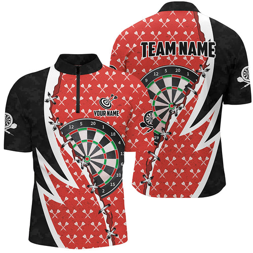 Personalized Darts Board Black Red Darts Men Quarter-Zip Shirt Custom Darts Team Jerseys TDM1256