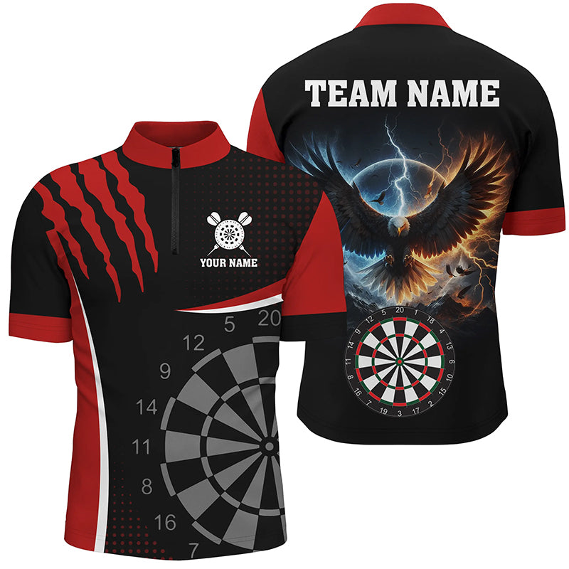 3D Eagle Darts Board Thunder Lightning Men Quarter-Zip Shirts Custom Dart Jerseys |Red TDM1260