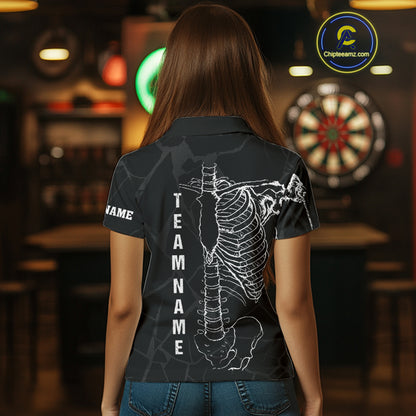 White Skeleton Custom Black Grunge Darts Polo & 1/4 Zip, Funny Dart Shirts For Women Dart Jerseys TDM3746
