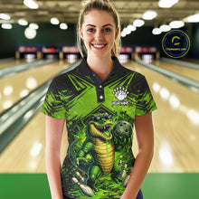 Load image into Gallery viewer, Black And Green Funny Alligator Bowling Shirt For Women Custom Bowling Jersey Team Polo &amp; 1/4 Zip TDM6109