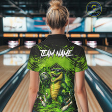 Load image into Gallery viewer, Black And Green Funny Alligator Bowling Shirt For Women Custom Bowling Jersey Team Polo &amp; 1/4 Zip TDM6109