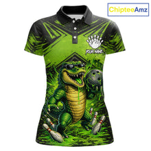 Load image into Gallery viewer, Black And Green Funny Alligator Bowling Shirt For Women Custom Bowling Jersey Team Polo &amp; 1/4 Zip TDM6109
