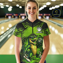 Load image into Gallery viewer, Black And Green Funny Alligator Bowling Shirt For Women Custom Bowling Jersey Team Polo &amp; 1/4 Zip TDM6109