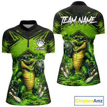 Load image into Gallery viewer, Black And Green Funny Alligator Bowling Shirt For Women Custom Bowling Jersey Team Polo &amp; 1/4 Zip TDM6109