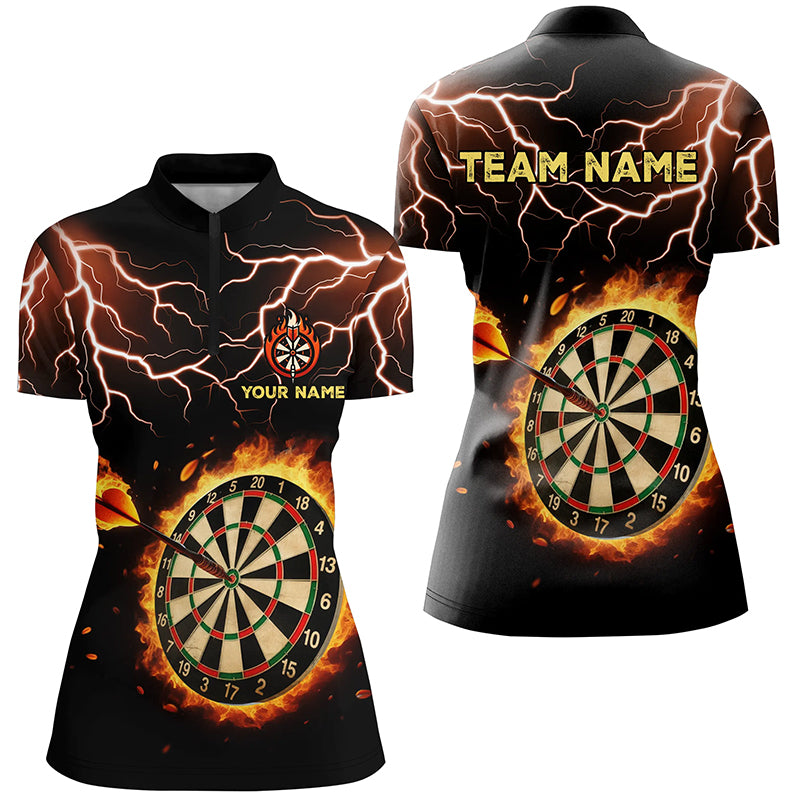 Personalized Fire Darts Board Thunder Lightning Women Quarter-Zip Shirts, Darts Team Jerseys TDM1469