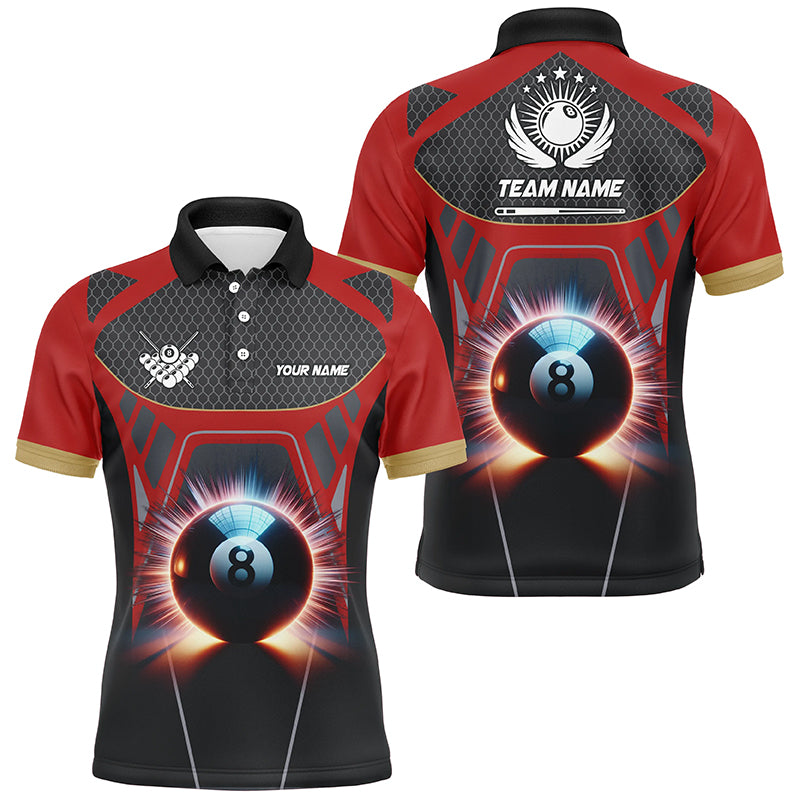 Personalized Glowing 8 Ball Pool Billiard Men Polo Shirts Custom 3D Billiards Sport Jerseys | Red TDM1475