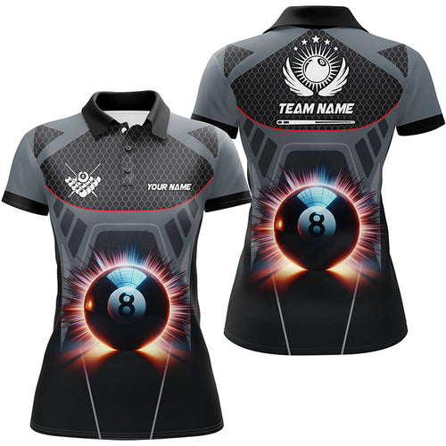 Personalized Glowing 8 Ball Pool Billiard Women Polo Shirts Custom 3D Billiards Sport Jerseys | Grey TDM1476