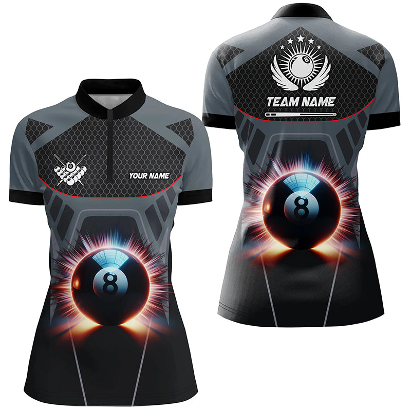 Glowing 8 Ball Pool Billiard Women Quarter-Zip Shirts Custom 3D Billiard Sport Jersey |Grey TDM1476