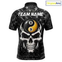 Load image into Gallery viewer, Black US Flag Skull Yin And Yang Custom Billiard Shirts For Men, 8 Ball &amp; 9 Ball Pool Team Jersey TDM6531
