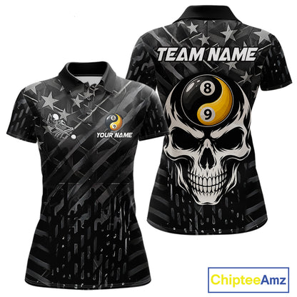 Black US Flag Skull Yin And Yang Custom Billiard Shirts For Women, 8 Ball & 9 Ball Pool Team Jersey TDM6531
