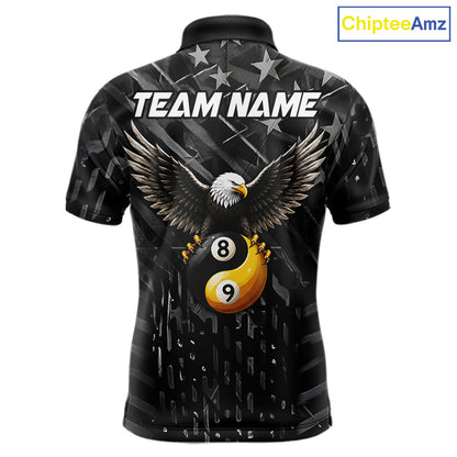 Black US Flag Yin And Yang Custom Eagle Billiard Shirts For Men, 8 Ball & 9 Ball Pool Team Jersey TDM6532