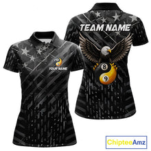 Load image into Gallery viewer, Black US Flag Yin And Yang Custom Eagle Billiard Shirts For Women, 8 Ball &amp; 9 Ball Pool Team Jersey TDM6532