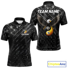 Load image into Gallery viewer, Black US Flag Yin And Yang Custom Eagle Billiard Shirts For Men, 8 Ball &amp; 9 Ball Pool Team Jersey TDM6532
