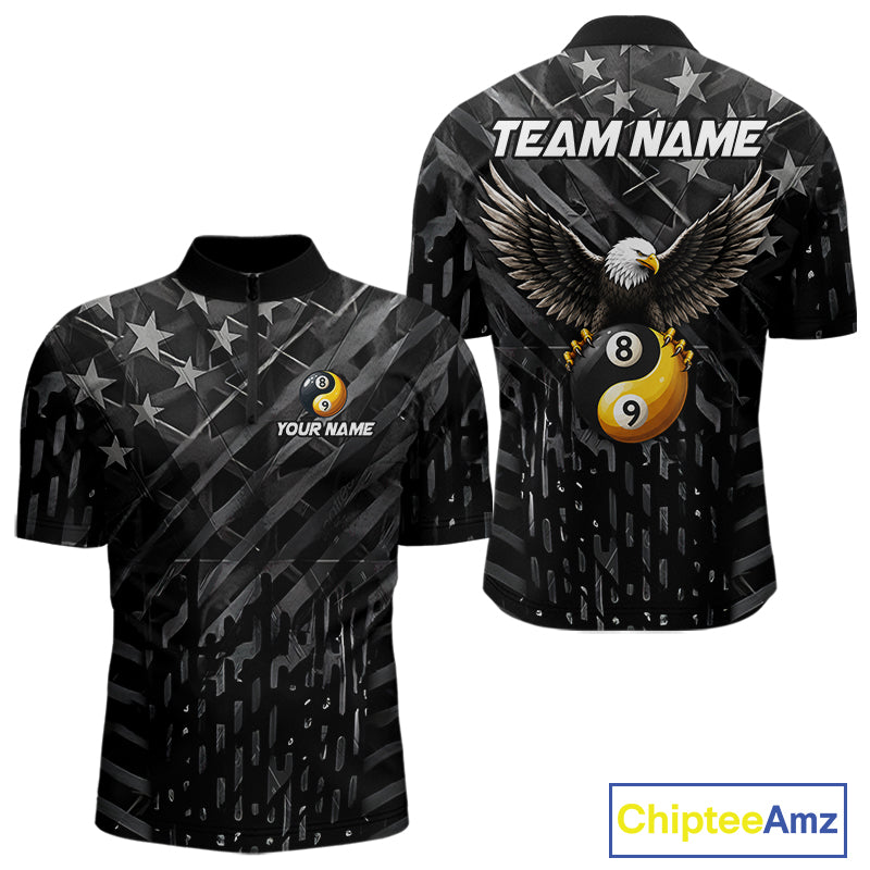 Black US Flag Yin And Yang Custom Eagle Billiard Shirts For Men, 8 Ball & 9 Ball Pool Team Jersey TDM6532
