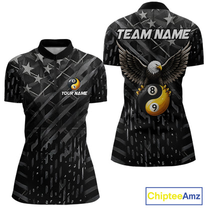 Black US Flag Yin And Yang Custom Eagle Billiard Shirts For Women, 8 Ball & 9 Ball Pool Team Jersey TDM6532