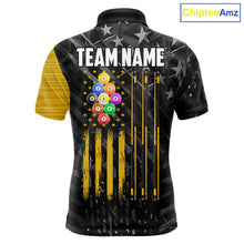Load image into Gallery viewer, Yellow Black American Flag 9 Ball Pool Men's Billiard Shirt Custom Billiard Jersey Polo, 1/4 Zip TDM6534