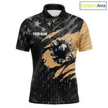 Load image into Gallery viewer, Black American Flag 8 Ball Billiard Shirt For Men Custom Billiard Team Jersey Polo &amp; 1/4 Zip |Tan TDM6535