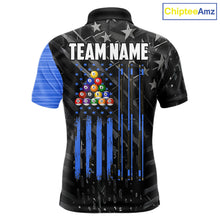 Load image into Gallery viewer, Black American Flag 8 Ball Billiard Shirt For Men Custom Billiard Team Jersey Polo &amp; 1/4 Zip |Blue TDM6536