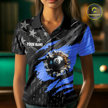 Load image into Gallery viewer, Black American Flag 8 Ball Billiard Shirt For Women Custom Billiard Team Jersey Polo &amp; 1/4 Zip |Blue TDM6536