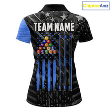 Load image into Gallery viewer, Black American Flag 8 Ball Billiard Shirt For Women Custom Billiard Team Jersey Polo &amp; 1/4 Zip |Blue TDM6536