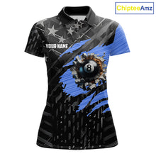Load image into Gallery viewer, Black American Flag 8 Ball Billiard Shirt For Women Custom Billiard Team Jersey Polo &amp; 1/4 Zip |Blue TDM6536