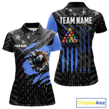 Load image into Gallery viewer, Black American Flag 8 Ball Billiard Shirt For Women Custom Billiard Team Jersey Polo &amp; 1/4 Zip |Blue TDM6536