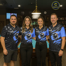 Load image into Gallery viewer, Black American Flag 8 Ball Billiard Shirt For Women Custom Billiard Team Jersey Polo &amp; 1/4 Zip |Blue TDM6536