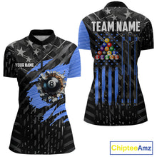 Load image into Gallery viewer, Black American Flag 8 Ball Billiard Shirt For Women Custom Billiard Team Jersey Polo &amp; 1/4 Zip |Blue TDM6536