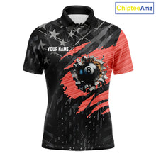 Load image into Gallery viewer, Black American Flag 8 Ball Billiard Shirt For Men Custom Billiard Team Jersey Polo &amp; 1/4 Zip |Red TDM6537