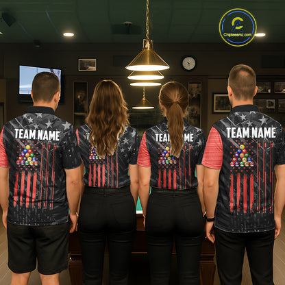 Black American Flag 8 Ball Billiard Shirt For Men Custom Billiard Team Jersey Polo & 1/4 Zip |Red TDM6537