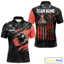Load image into Gallery viewer, Black American Flag 8 Ball Billiard Shirt For Men Custom Billiard Team Jersey Polo &amp; 1/4 Zip |Red TDM6537
