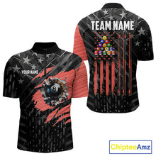 Load image into Gallery viewer, Black American Flag 8 Ball Billiard Shirt For Men Custom Billiard Team Jersey Polo &amp; 1/4 Zip |Red TDM6537