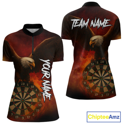 Personalized Fire Flame Eagle Dart Shirts For Women Custom Darts Team Jersey Polo & Quarter Zip TDM4209