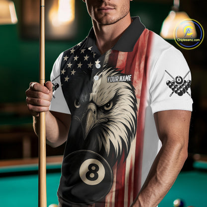 Personalized Vintage American Flag Eagle Billiard Shirt For Men Custom Patriotic Pool Team Jerseys TDM4211