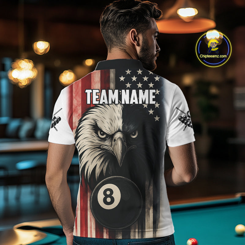 Personalized Vintage American Flag Eagle Billiard Shirt For Men Custom Patriotic Pool Team Jerseys TDM4211