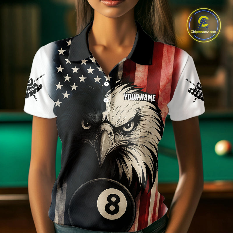 Personalized Vintage American Flag Eagle Billiard Shirt For Women Custom Patriotic Pool Team Jerseys TDM4211