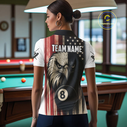 Personalized Vintage American Flag Eagle Billiard Shirt For Women Custom Patriotic Pool Team Jerseys TDM4211