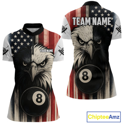Personalized Vintage American Flag Eagle Billiard Shirt For Women Custom Patriotic Pool Team Jerseys TDM4211