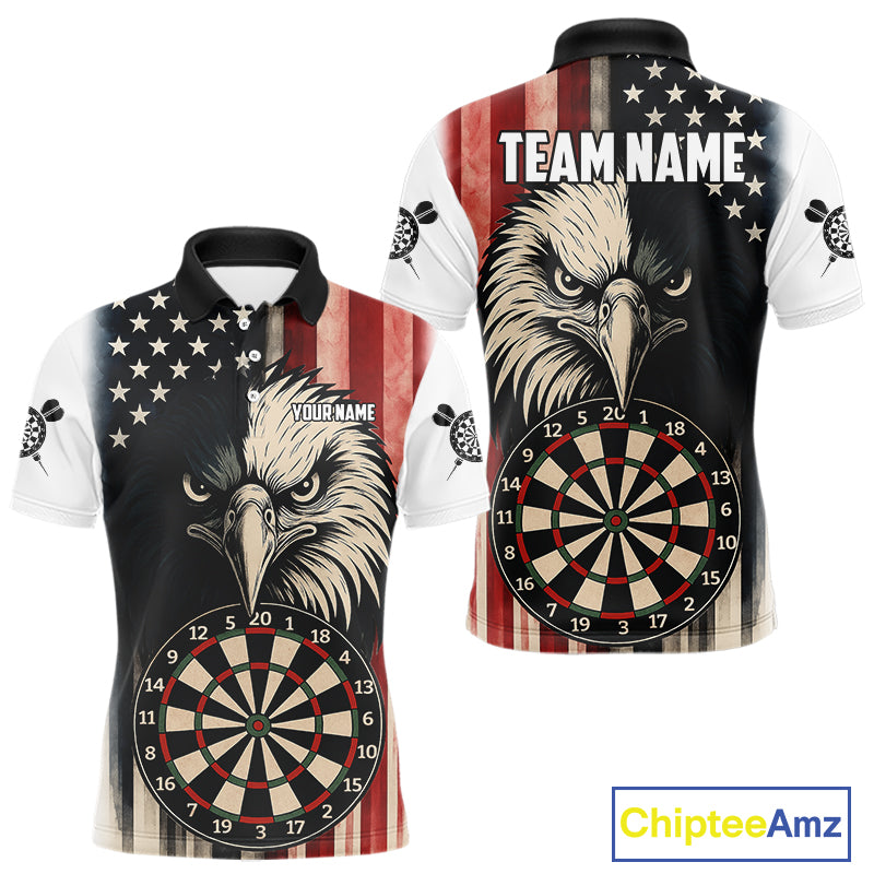 Personalized Vintage American Flag Eagle Darts Shirt For Men Custom Patriotic Darts Team Jerseys TDM4212