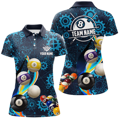 Personalized Blue Billiard Balls Gear Pattern Women Billiard Shirts Custom Colorful Billiard Jerseys TDM2041