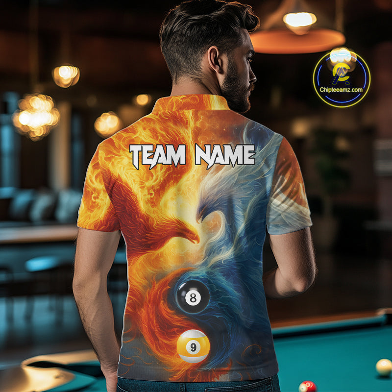 Personalized Water Fire Phoenix Yin Yang 8&9 Ball Billiard Shirt For Men, Billiard Team Jerseys TDM4372