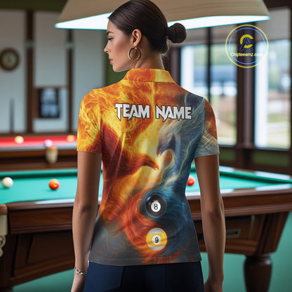 Personalized Water Fire Phoenix Yin Yang 8&9 Ball Billiard Shirt For Women, Billiard Team Jerseys TDM4372